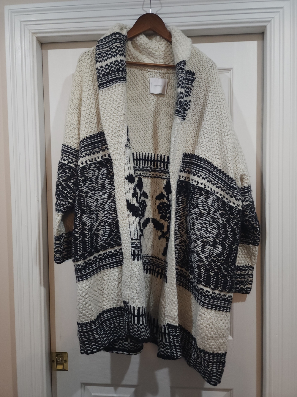 Lucky Brand Chunky Open-Front Cardigan Sweater in Cream & Black